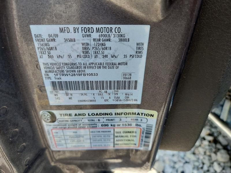 2009 Ford F150 მანქანა იყიდება აუქციონზე, vin: 1FTRW12819FB10533, აუქციონის ნომერი: 67389286