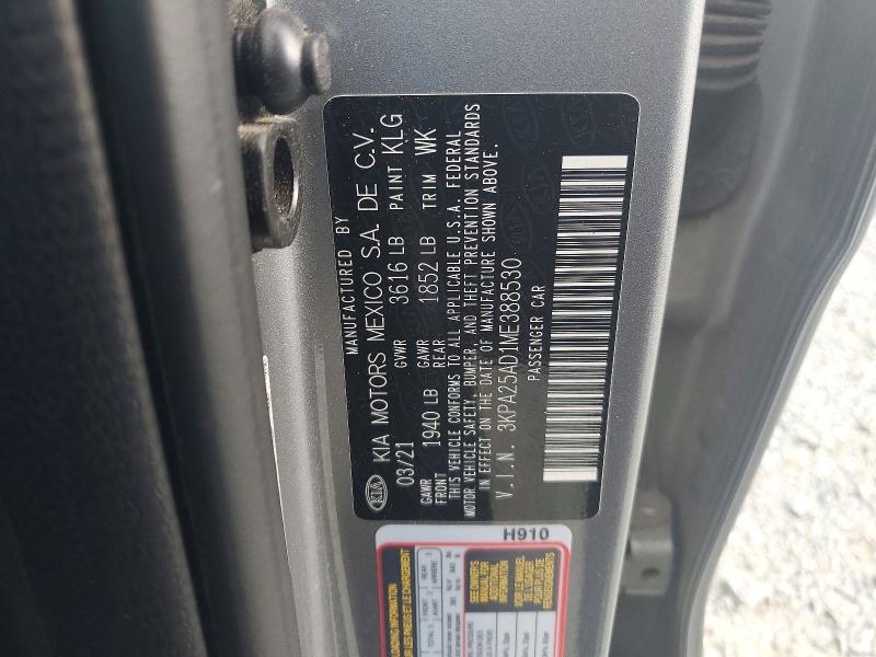 67310036 :رقم المزاد ، 3KPA25AD1ME388530 vin ، 2021 Kia Rio مزاد بيع