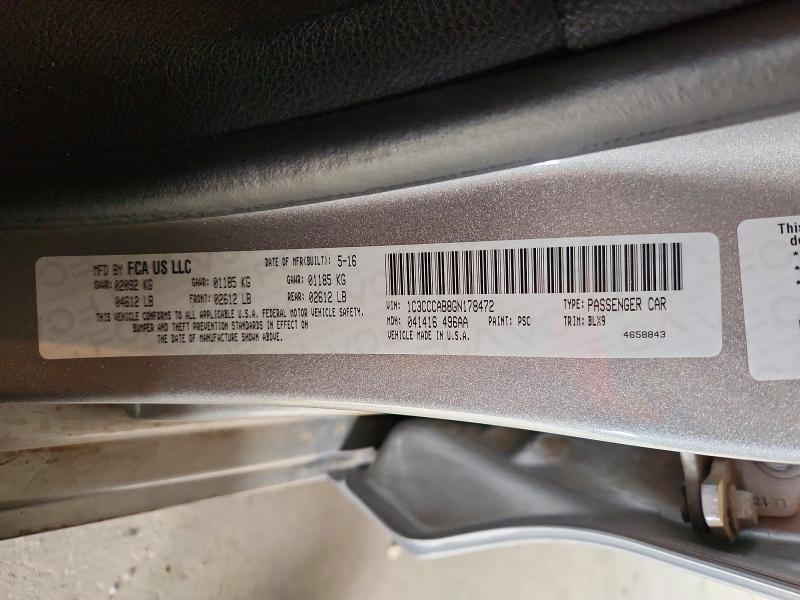 70092146 :رقم المزاد ، 1C3CCCAB8GN178472 vin ، 2016 Chrysler 200 مزاد بيع