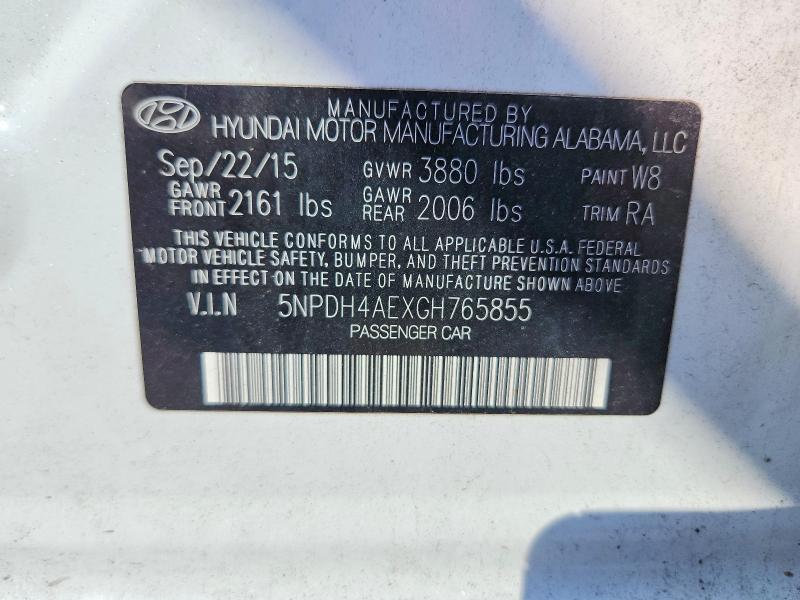 Aukcja sprzedaży 2016 Hyundai Elantra, vin: 5NPDH4AEXGH765855, numer aukcji: 68871556