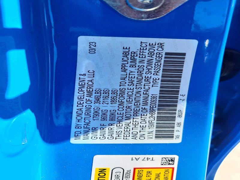 2023 Honda Civic მანქანა იყიდება აუქციონზე, vin: 19XFL2H88PE009361, აუქციონის ნომერი: 69749656