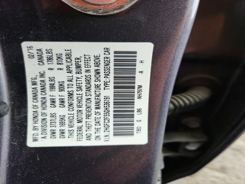 Продаж на аукціоні авто 2016 Honda Civic, vin: 2HGFC2F55GH536191, номер лоту: 70809806