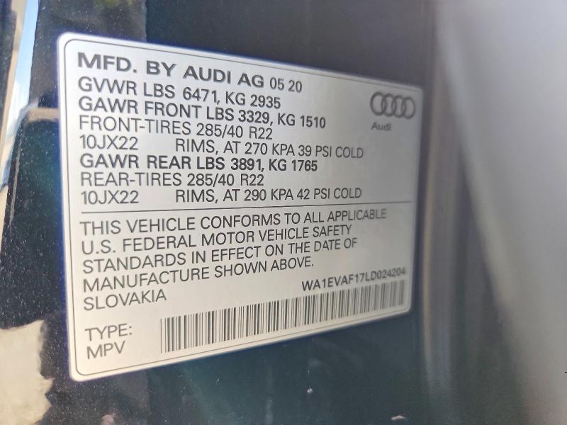68775416 :رقم المزاد ، WA1EVAF17LD024204 vin ، 2020 Audi Q8 مزاد بيع