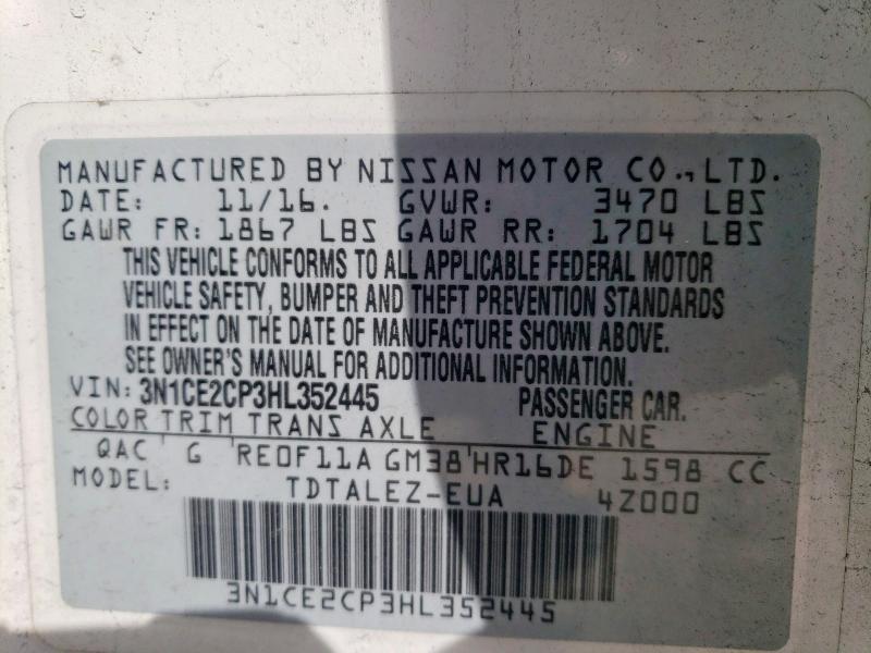 Продажа на аукционе авто 2017 Nissan Versa Note, vin: 3N1CE2CP3HL352445, номер лота: 70962346