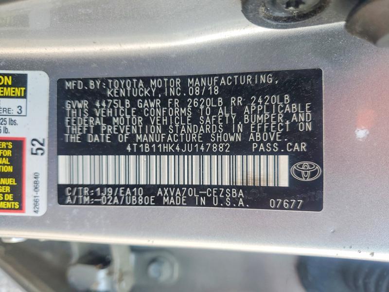 2018 Toyota Camry მანქანა იყიდება აუქციონზე, vin: 4T1B11HK4JU147882, აუქციონის ნომერი: 69438466