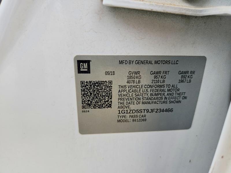 69870736 :رقم المزاد ، 1G1ZD5ST9JF234466 vin ، 2018 Chevrolet Malibu مزاد بيع