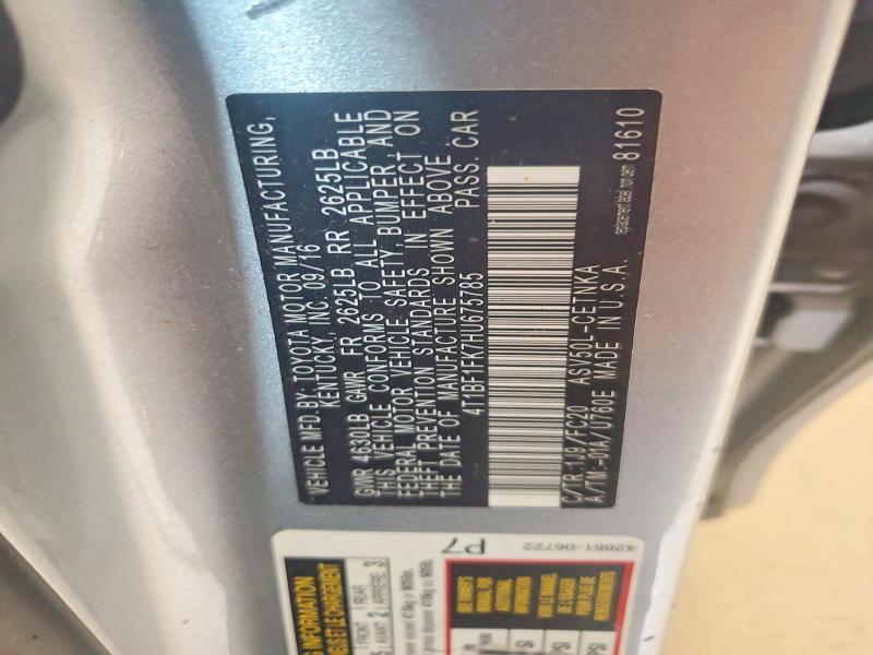 2017 Toyota Camry მანქანა იყიდება აუქციონზე, vin: 4T1BF1FK7HU675785, აუქციონის ნომერი: 68254006