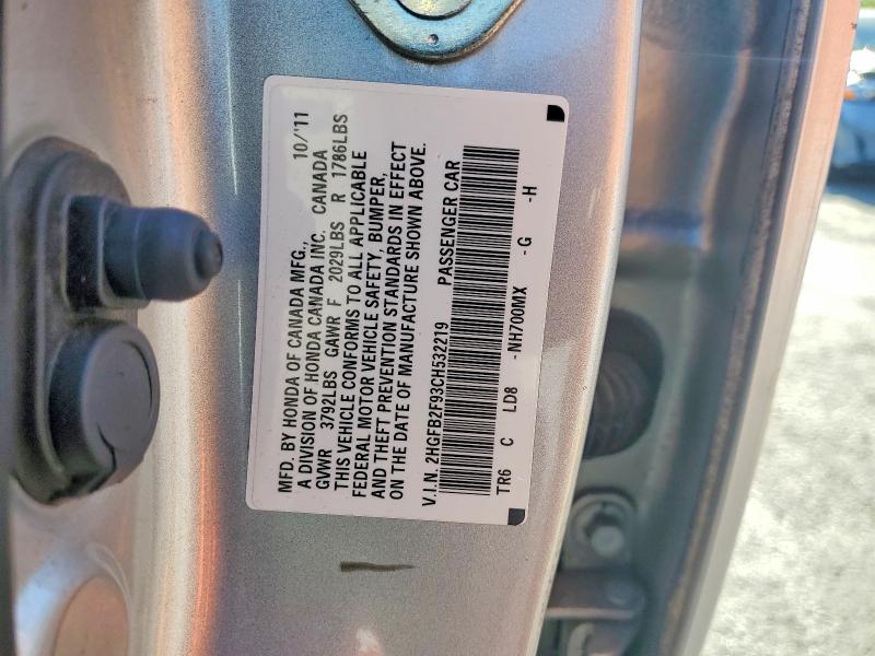 Aukcja sprzedaży 2012 Honda Civic, vin: 2HGFB2F93CH532219, numer aukcji: 69576276
