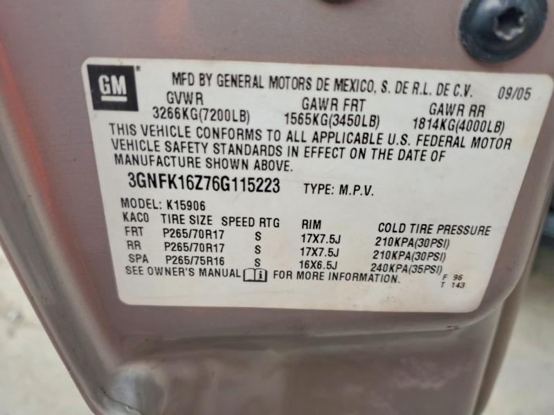 67388096 :رقم المزاد ، 3GNFK16Z76G115223 vin ، 2006 Chevrolet Suburban مزاد بيع