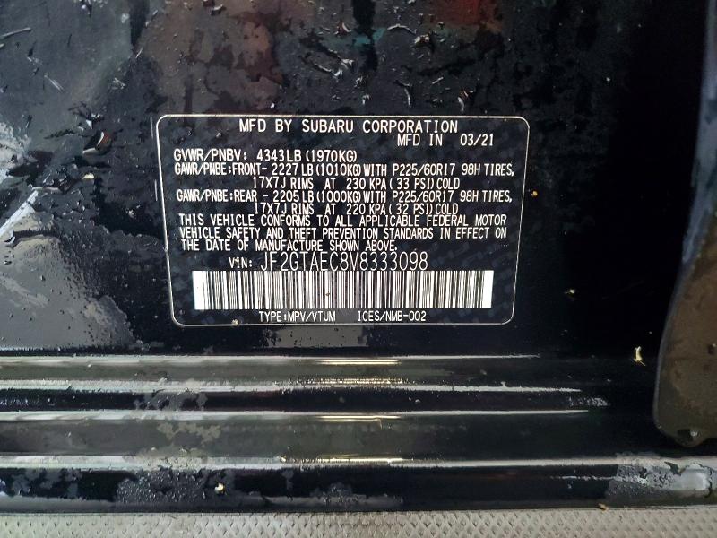 2021 Subaru Crosstrek მანქანა იყიდება აუქციონზე, vin: JF2GTAEC8M8333098, აუქციონის ნომერი: 68169106