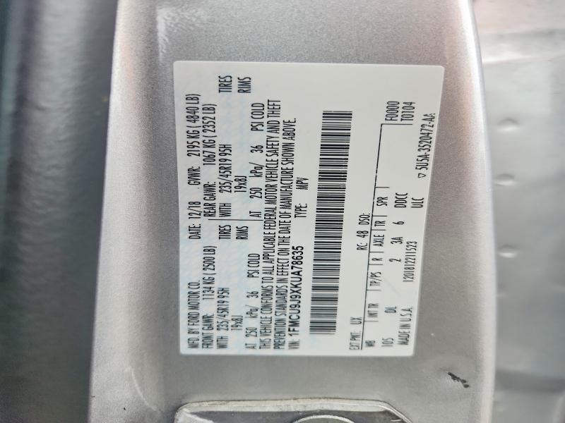 Auction sale of the 2019 Ford Escape, vin: 1FMCU9J9XKUA78635, lot number: 69088346