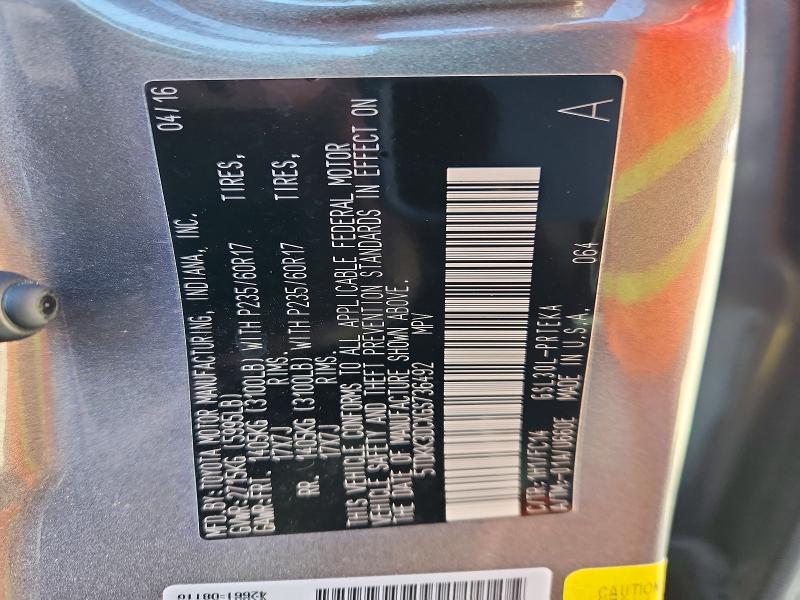 69177046 :رقم المزاد ، 5TDKK3DCXGS736492 vin ، 2016 Toyota Sienna مزاد بيع