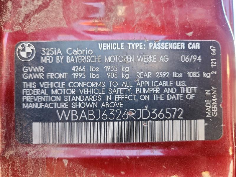 67567736 :رقم المزاد ، WBABJ6326RJD36572 vin ، 1994 Bmw 325 مزاد بيع
