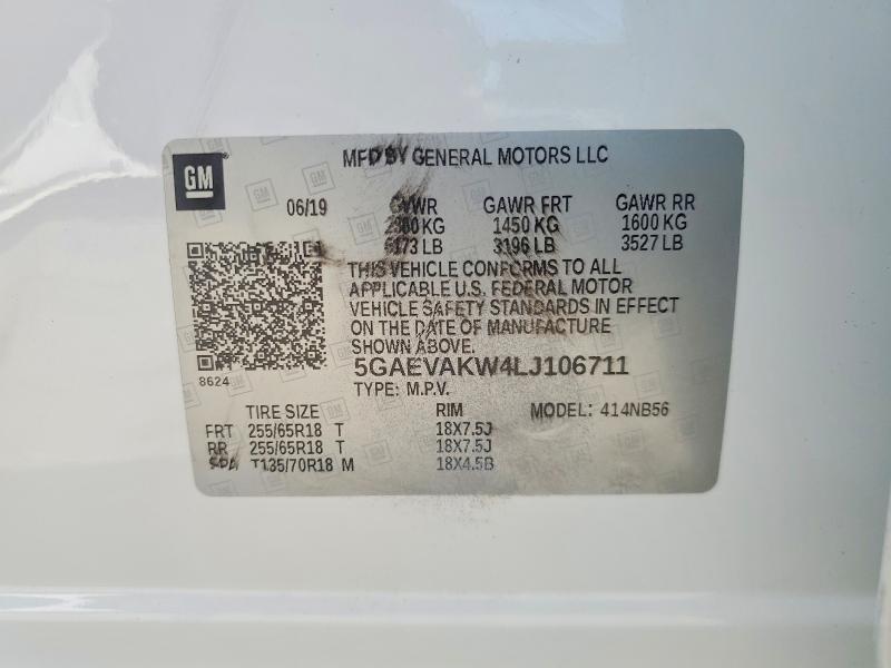 69128396 :رقم المزاد ، 5GAEVAKW4LJ106711         vin ، 2020 Buick Enclave مزاد بيع