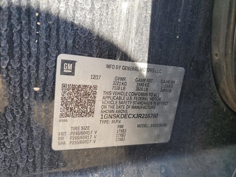 Продаж на аукціоні авто 2018 Chevrolet Tahoe, vin: 1GNSKDECXJR216780, номер лоту: 69731696