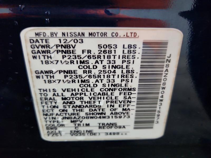 69743816 :رقم المزاد ، JN8AZ08W04W315973 vin ، 2004 Nissan Murano مزاد بيع