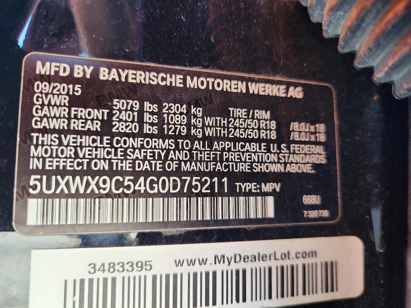 Aukcja sprzedaży 2016 Bmw X3, vin: 5UXWX9C54G0D75211, numer aukcji: 69972476