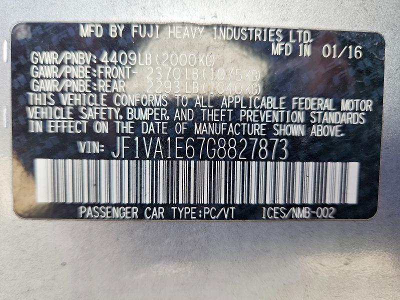 Aukcja sprzedaży 2016 Subaru Wrx, vin: JF1VA1E67G8827873, numer aukcji: 69435876