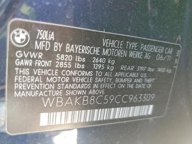 Продаж на аукціоні авто 2012 Bmw 750, vin: WBAKB8C59CC963309, номер лоту: 67336356