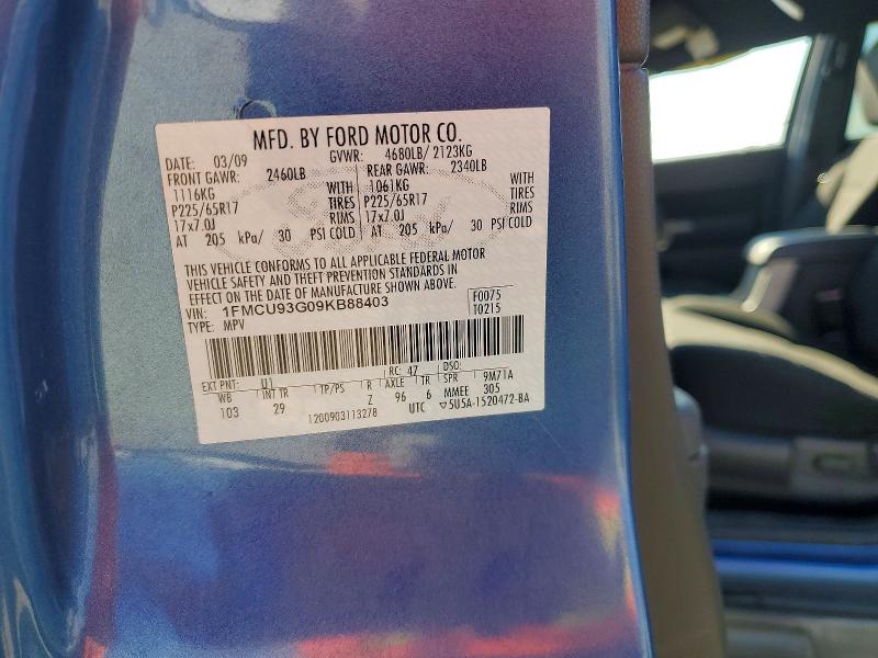 2009 Ford Escape მანქანა იყიდება აუქციონზე, vin: 1FMCU93G09KB88403, აუქციონის ნომერი: 69209886