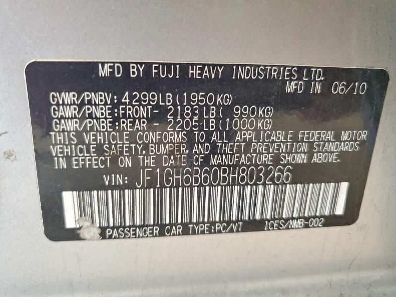 2011 Subaru Impreza მანქანა იყიდება აუქციონზე, vin: JF1GH6B60BH803266, აუქციონის ნომერი: 68926686