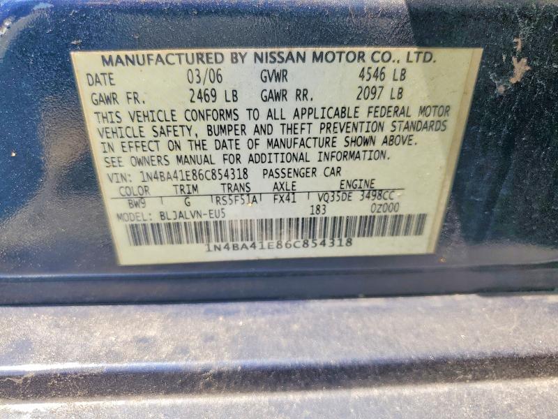 2006 Nissan Maxima მანქანა იყიდება აუქციონზე, vin: 1N4BA41E86C854318, აუქციონის ნომერი: 67674956