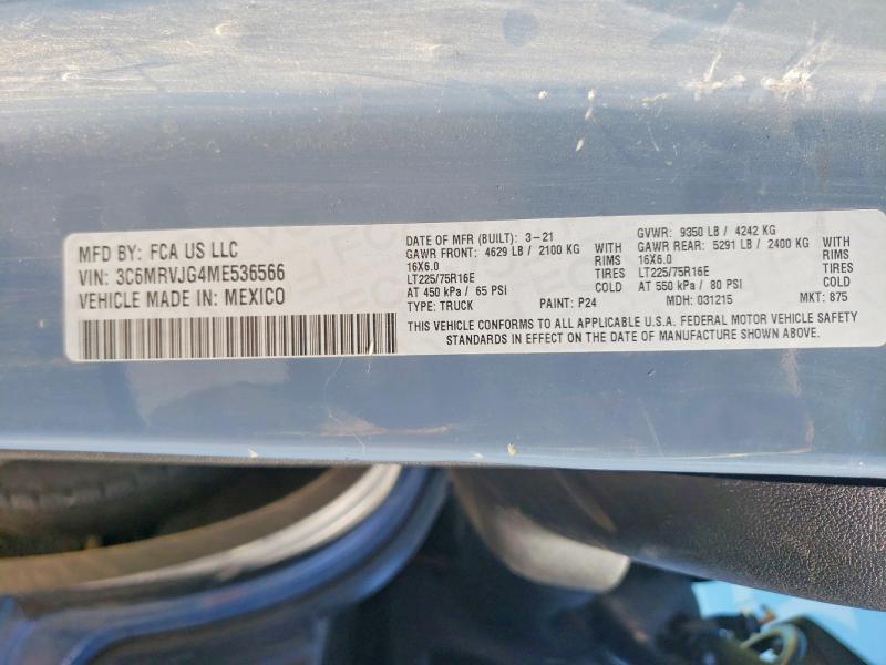Auction sale of the 2021 Ram Promaster 3500, vin: 3C6MRVJG4ME536566, lot number: 65958516