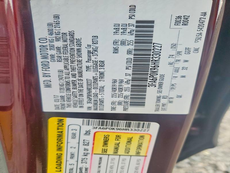 Продажа на аукционе авто 2017 Ford Fusion, vin: 3FA6P0K96HR330227, номер лота: 70465526