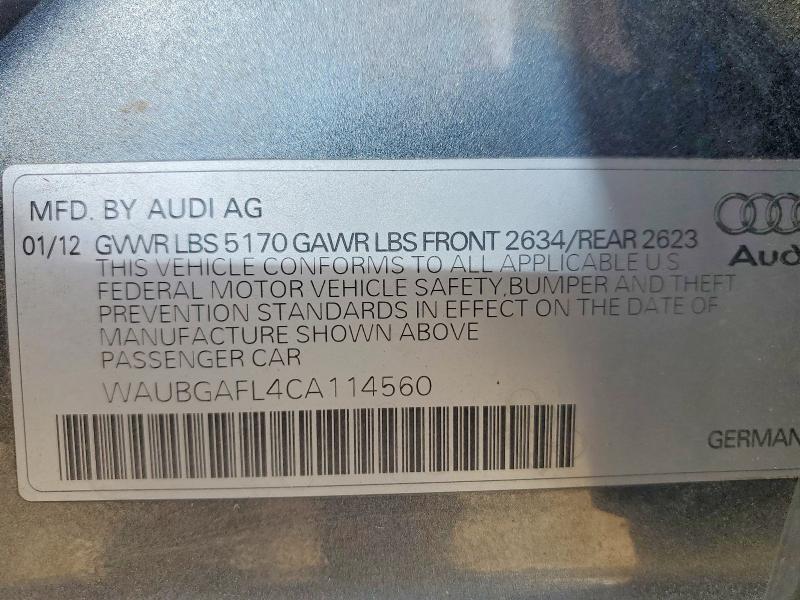 Продажа на аукционе авто 2012 Audi S4, vin: WAUBGAFL4CA114560, номер лота: 68230296