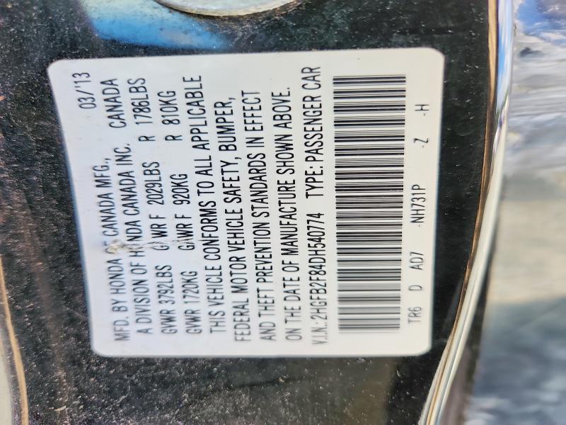 Aukcja sprzedaży 2013 Honda Civic, vin: 2HGFB2F84DH540774, numer aukcji: 67920606