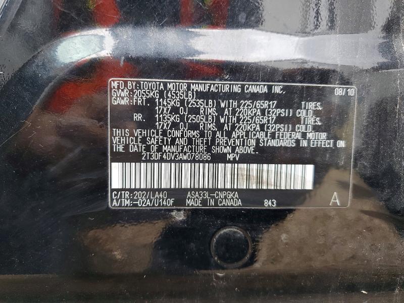 Aukcja sprzedaży 2010 Toyota Rav4, vin: 2T3DF4DV3AW078086, numer aukcji: 68965986