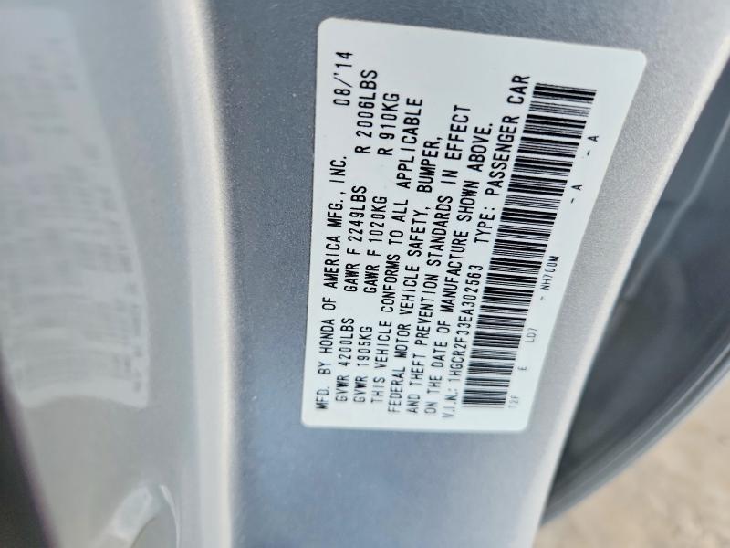 Auction sale of the 2014 Honda Accord, vin: 1HGCR2F33EA302563, lot number: 68382376