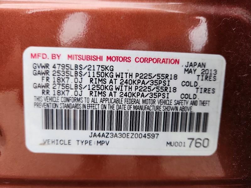 2014 Mitsubishi Outlander მანქანა იყიდება აუქციონზე, vin: JA4AZ3A30EZ004597, აუქციონის ნომერი: 70018506