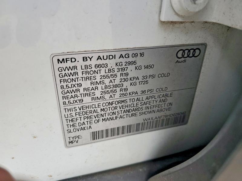 71093156 :رقم المزاد ، WA1LAAF78HD028342 vin ، 2017 Audi Q7 مزاد بيع