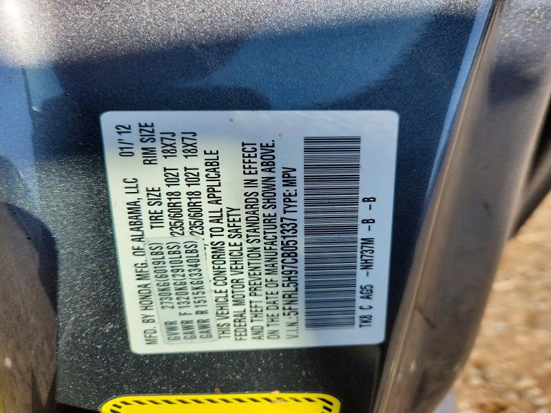 Aukcja sprzedaży 2012 Honda Odyssey, vin: 5FNRL5H97CB051337, numer aukcji: 69114206