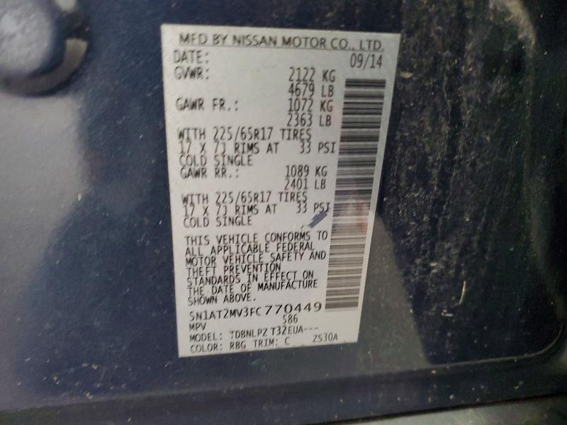 Продаж на аукціоні авто 2015 Nissan Rogue, vin: 5N1AT2MV3FC770449, номер лоту: 70453066