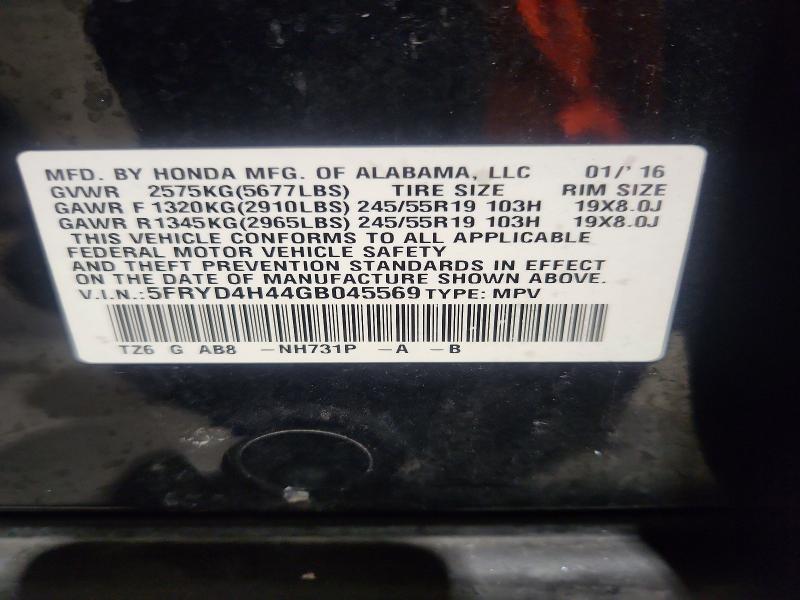 Aukcja sprzedaży 2016 Acura Mdx, vin: 5FRYD4H44GB045569, numer aukcji: 67284236