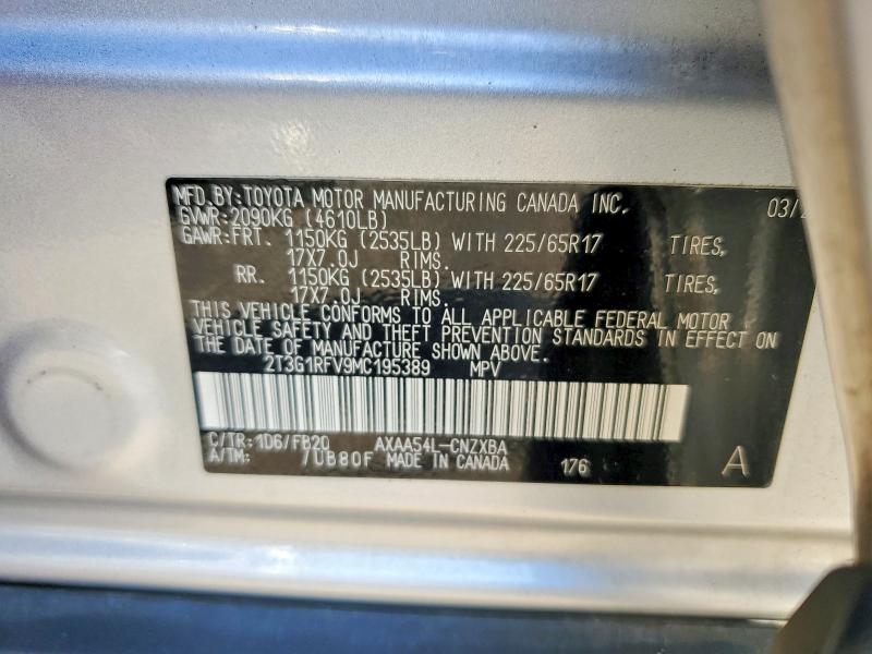 Продажа на аукционе авто 2021 Toyota Rav4, vin: 2T3G1RFV9MC195389, номер лота: 68666136
