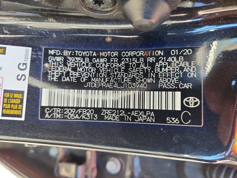 Продажа на аукционе авто 2020 Toyota Corolla, vin: JTDEPRAE4LJ103940, номер лота: 66548796