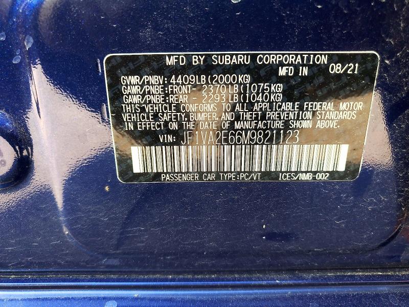 Продажа на аукционе авто 2021 Subaru Wrx, vin: JF1VA2E66M9821123, номер лота: 69536946