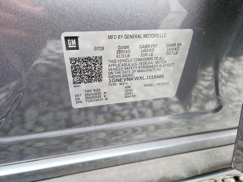 70865316 :رقم المزاد ، 1GNEVNKWXLJ115586 vin ، 2020 Chevrolet Traverse مزاد بيع