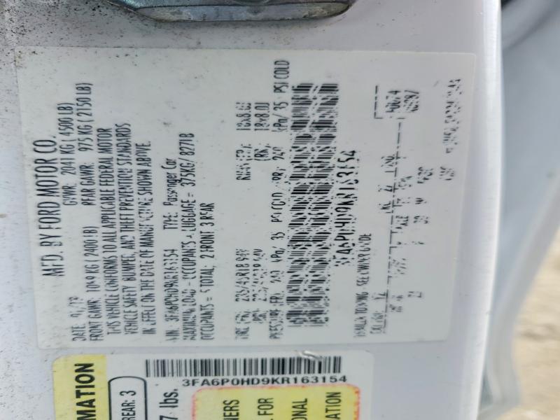 Aukcja sprzedaży 2019 Ford Fusion, vin: 3FA6P0HD9KR163154, numer aukcji: 66629186