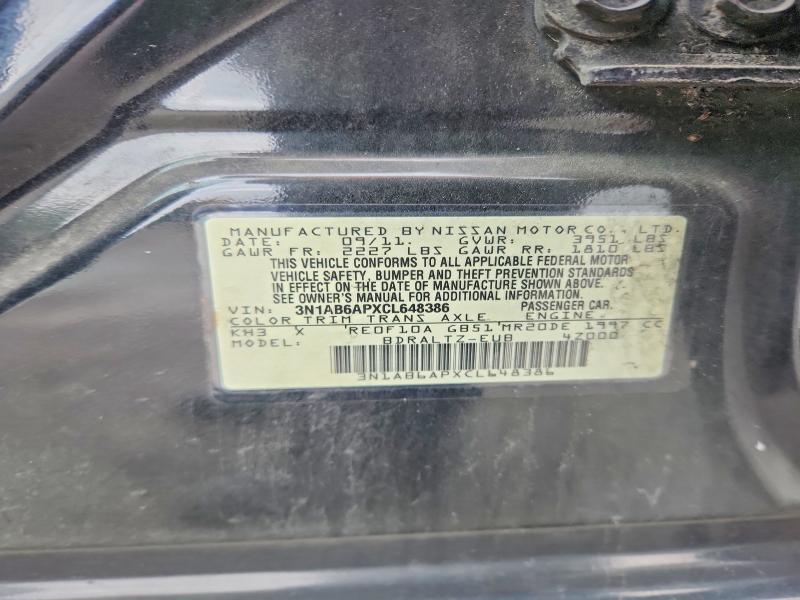 70013886 :رقم المزاد ، 3N1AB6APXCL648386 vin ، 2012 Nissan Sentra مزاد بيع