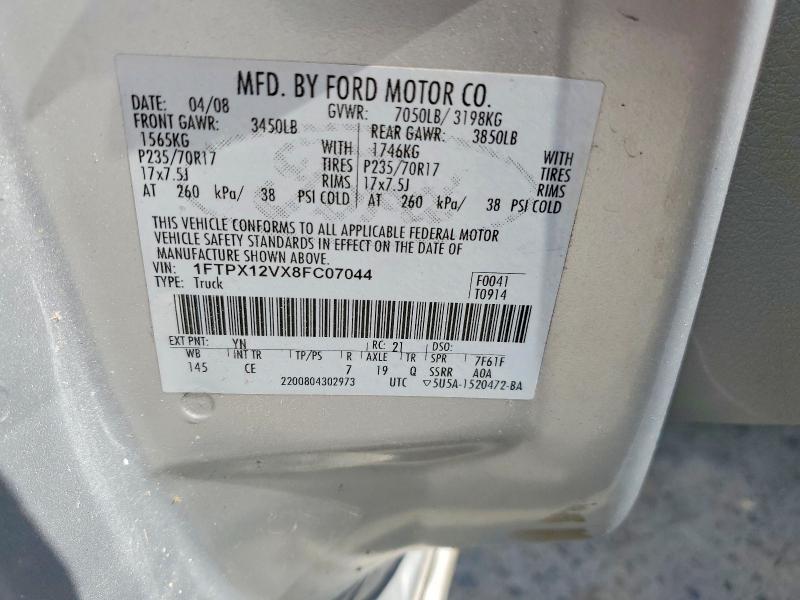 70027816 :رقم المزاد ، 1FTPX12VX8FC07044 vin ، 2008 Ford F150 مزاد بيع