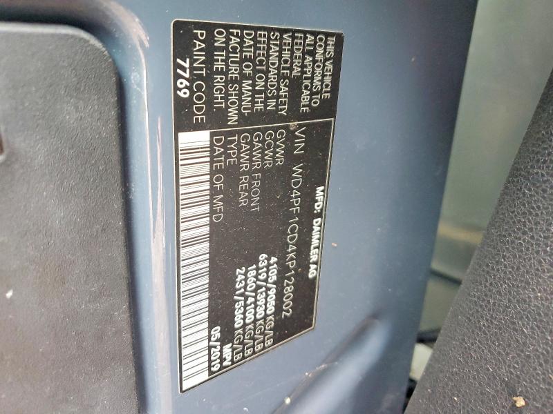 Aukcja sprzedaży 2019 Mercedes-benz Sprinter, vin: WD4PF1CD4KP128002, numer aukcji: 70046366