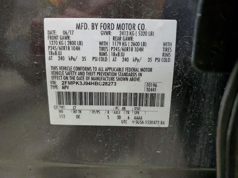 2017 Ford Edge მანქანა იყიდება აუქციონზე, vin: 2FMPK3J94HBC28273, აუქციონის ნომერი: 70052926