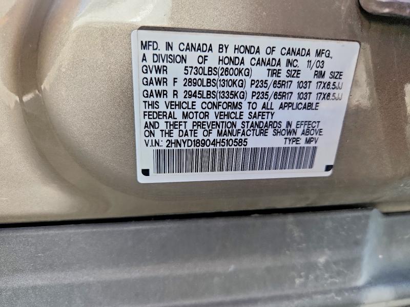 Продаж на аукціоні авто 2004 Acura Mdx, vin: 2HNYD18904H510585, номер лоту: 65965596