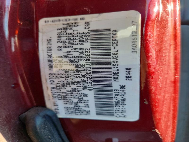 2001 Toyota Camry მანქანა იყიდება აუქციონზე, vin: 4T1BG22K71U108622, აუქციონის ნომერი: 67343596