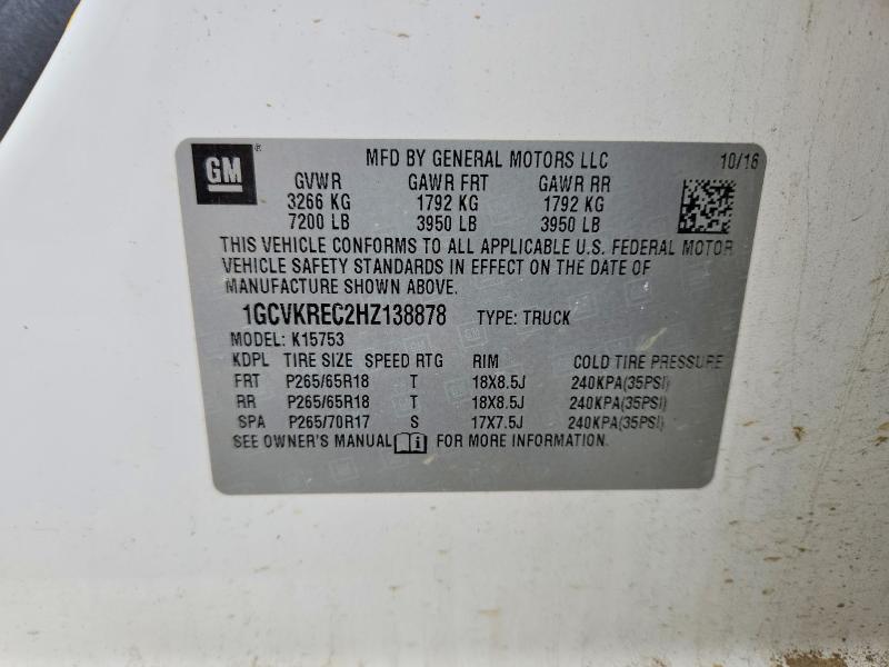2017 Chevrolet Silverado მანქანა იყიდება აუქციონზე, vin: 1GCVKREC2HZ138878, აუქციონის ნომერი: 67657506