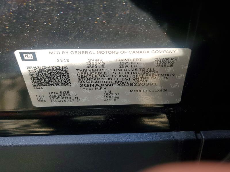 2018 Chevrolet Equinox მანქანა იყიდება აუქციონზე, vin: 2GNAXWEX0J6330391, აუქციონის ნომერი: 69370056